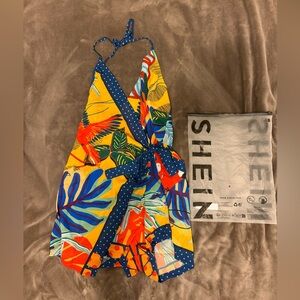 SHEIN Colorful Leaf Print Romper